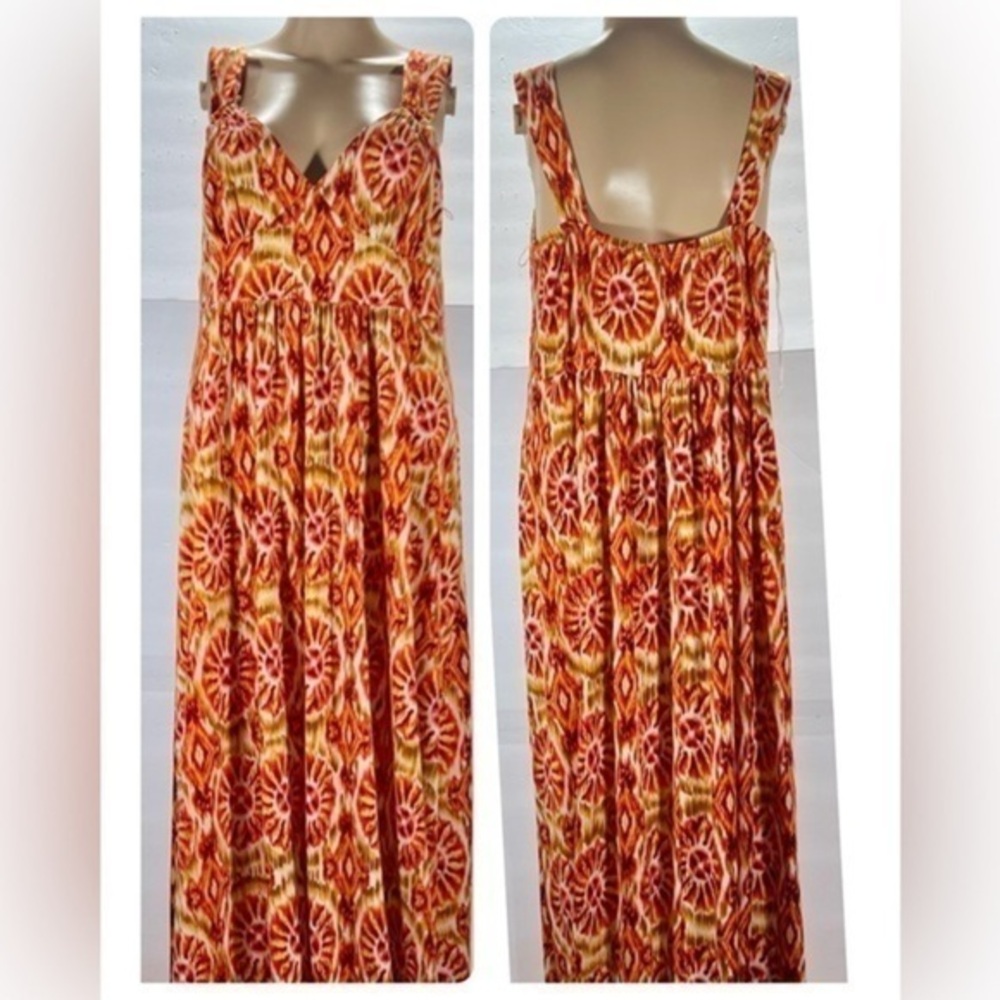 TIANA B ORANGE AND CREAM MAXI DRESS SIZE LARGE